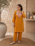 Aari Work Short Cord Set in Ruby Cotton with Floral Embroidery