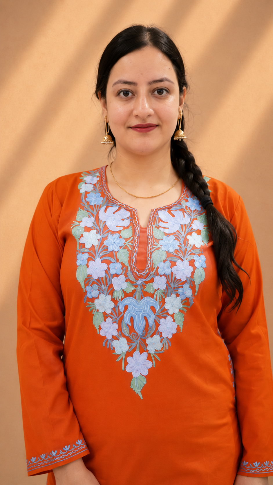 Aari Work Cord Set in Ruby Cotton with Floral Motifs