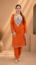 Aari Work Cord Set in Ruby Cotton with Floral Motifs