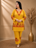 Tulip Aari Work Cord Set in Mustard Ruby Cotton
