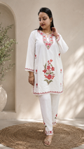 Flower Daman Aari Work Cord Set in Ruby Cotton
