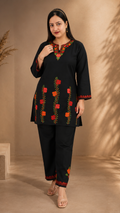 Black Ruby Cotton Thari Daman Aari Work Cord Set