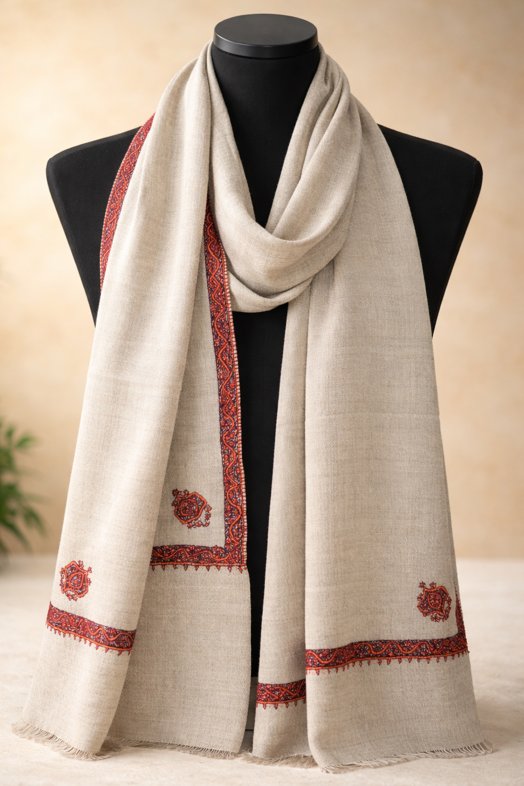 Charcoal Handmade Embroidered Kashmiri Stole