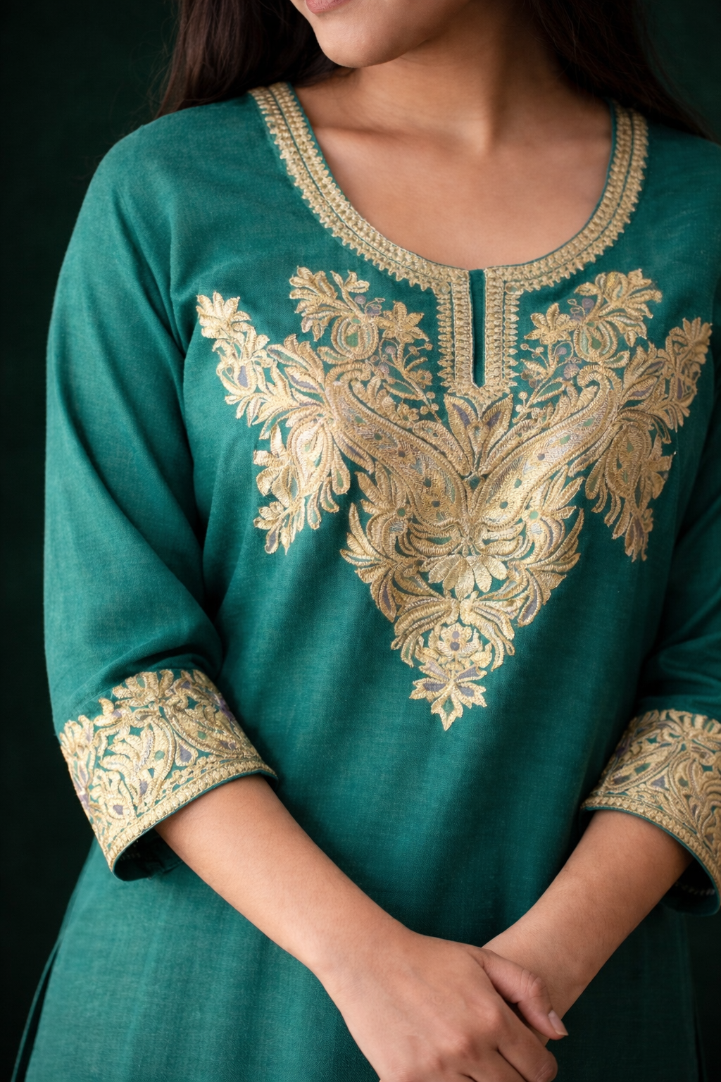 Emerald Green Tilla Embroidered Cashmilon Cord Set