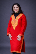 Ruby Winter Red Long Kurta with Golden Aari Embroidery
