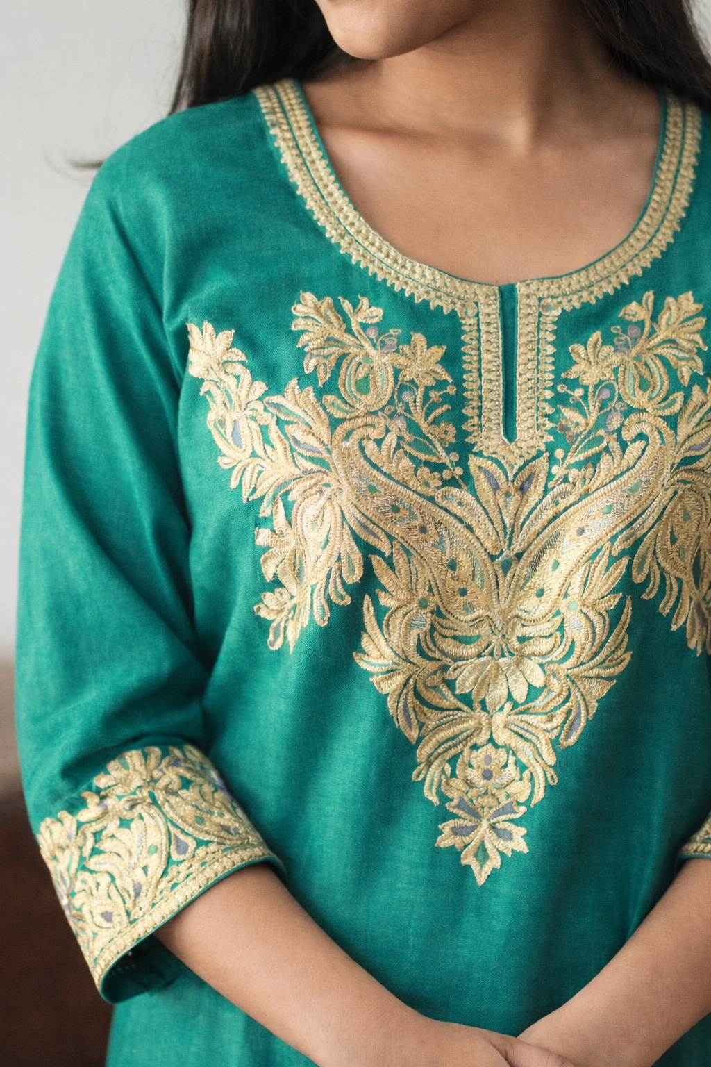 Emerald Green Tilla Embroidered Cashmilon Cord Set