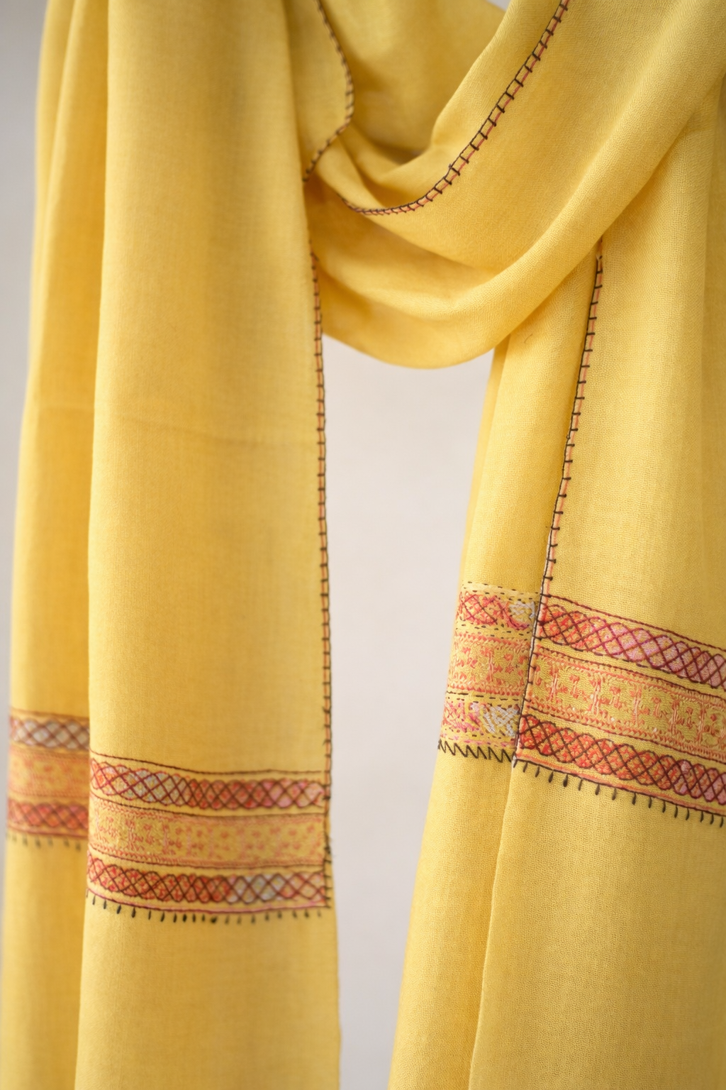 Mustard Yellow Handcrafted Border Stole