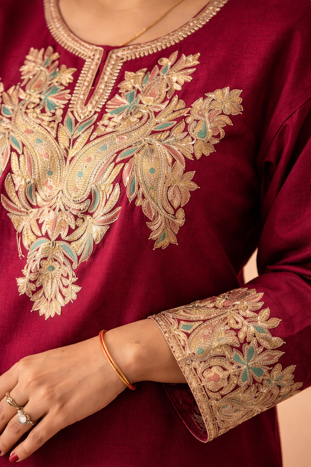 Magenta Tilla Embroidered Cashmilon Cord Set