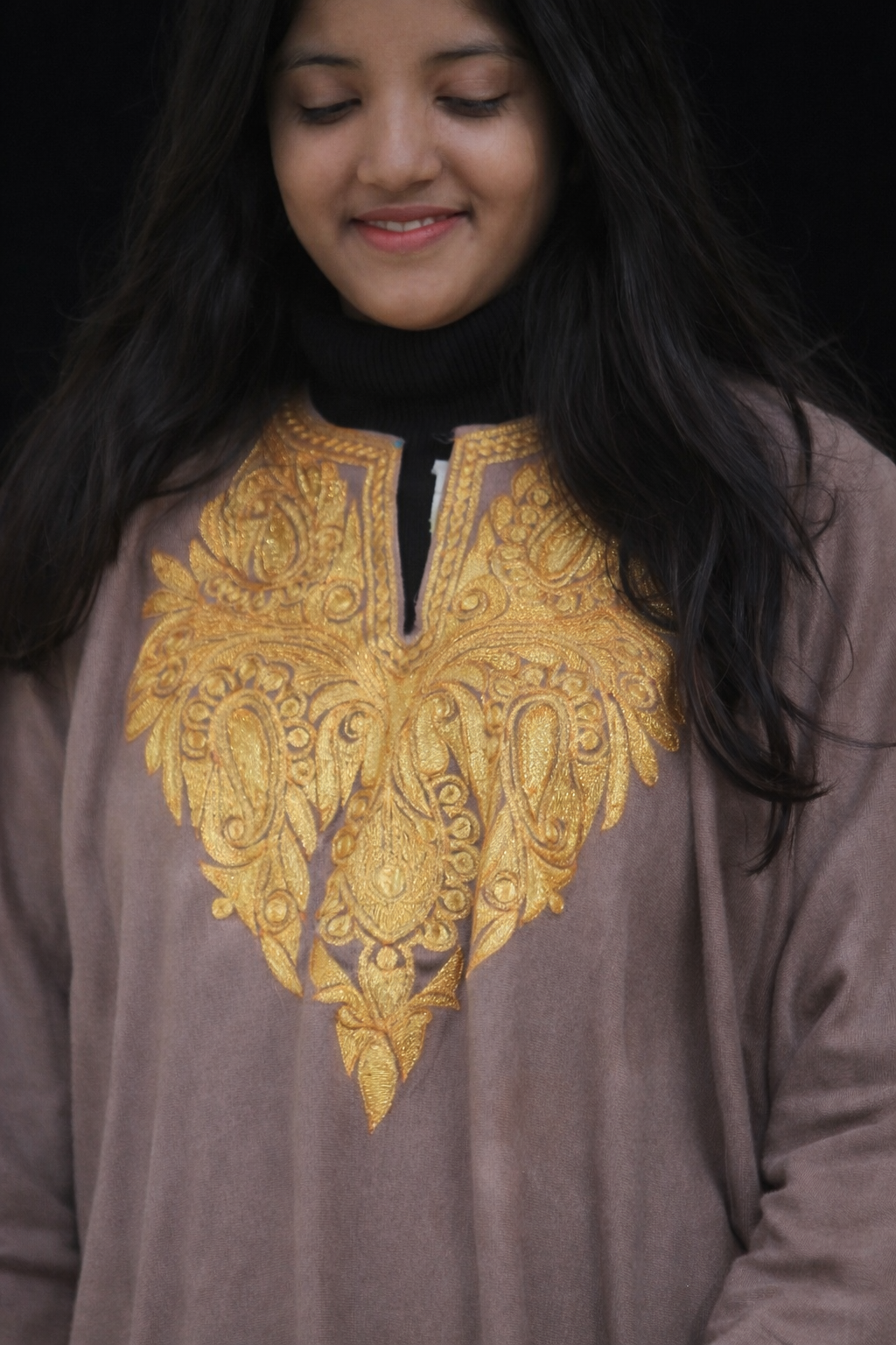 Walnut Brown Tilla Embroidered Phiran