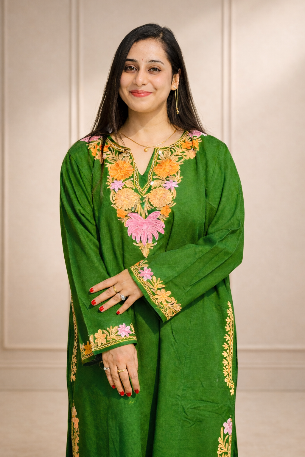 Emerald Green Aari Work Phiran