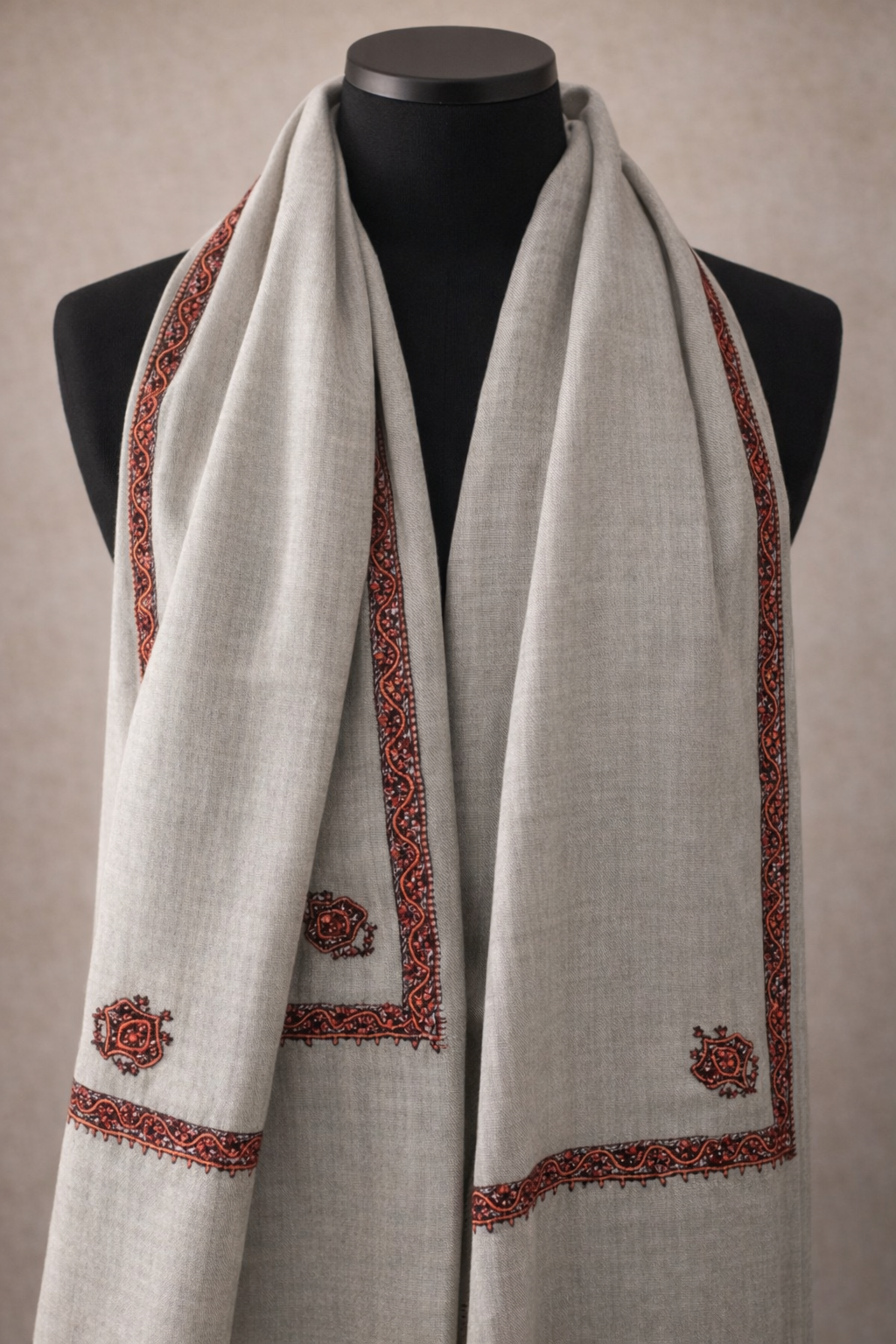 Charcoal Handmade Embroidered Kashmiri Stole