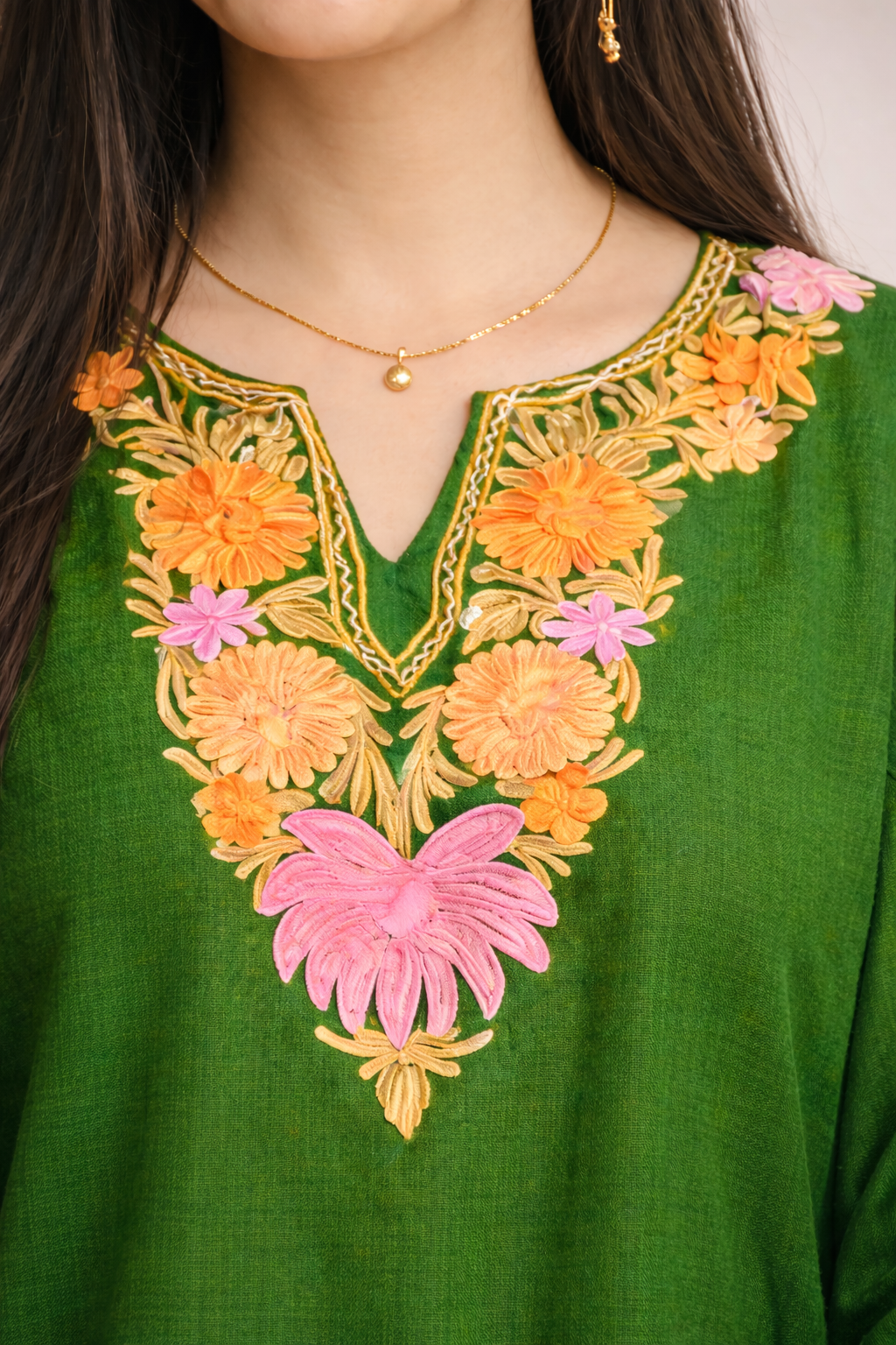 Emerald Green Aari Work Phiran