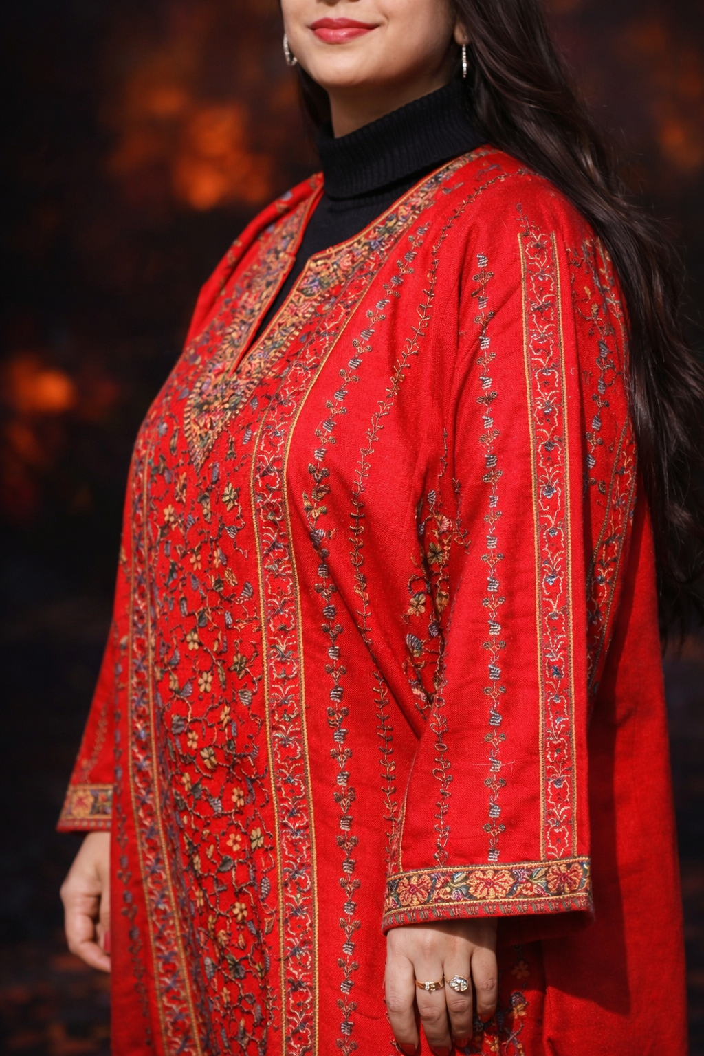 Royal Crimson Sozni Kashmiri Phiran