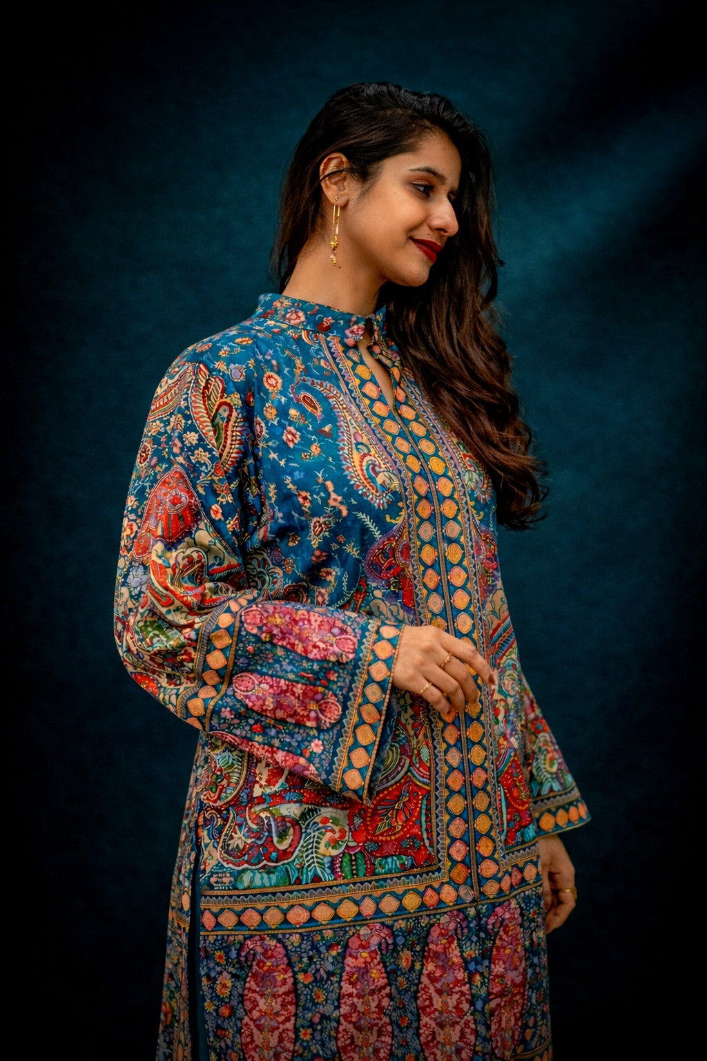 Gulnaar Teal Kani Jacket Set