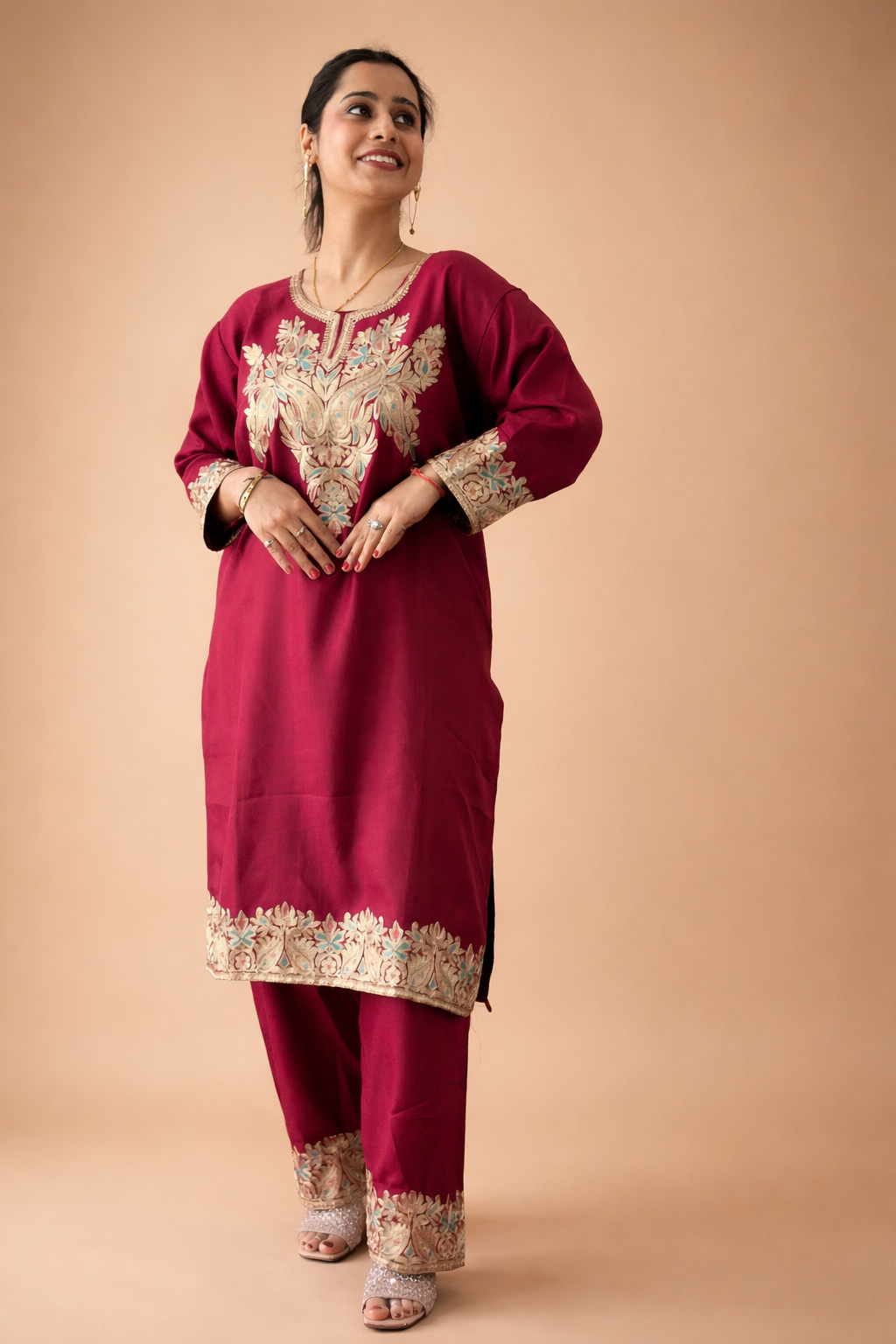 Magenta Tilla Embroidered Cashmilon Cord Set