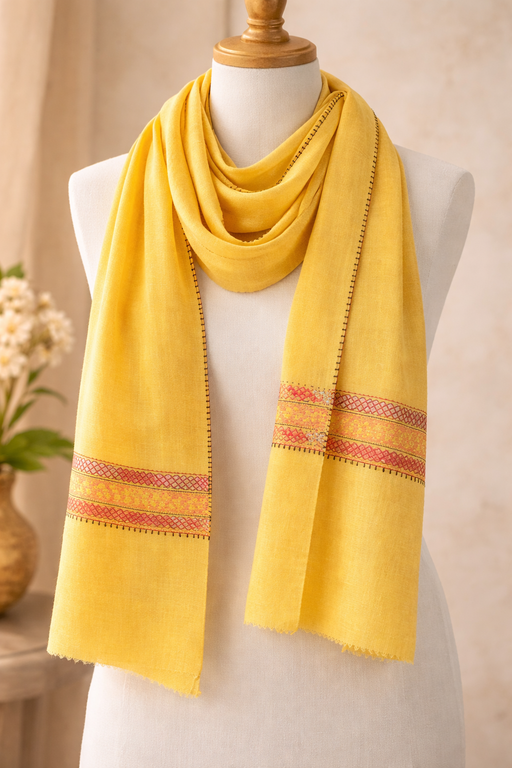 Mustard Yellow Handcrafted Border Stole