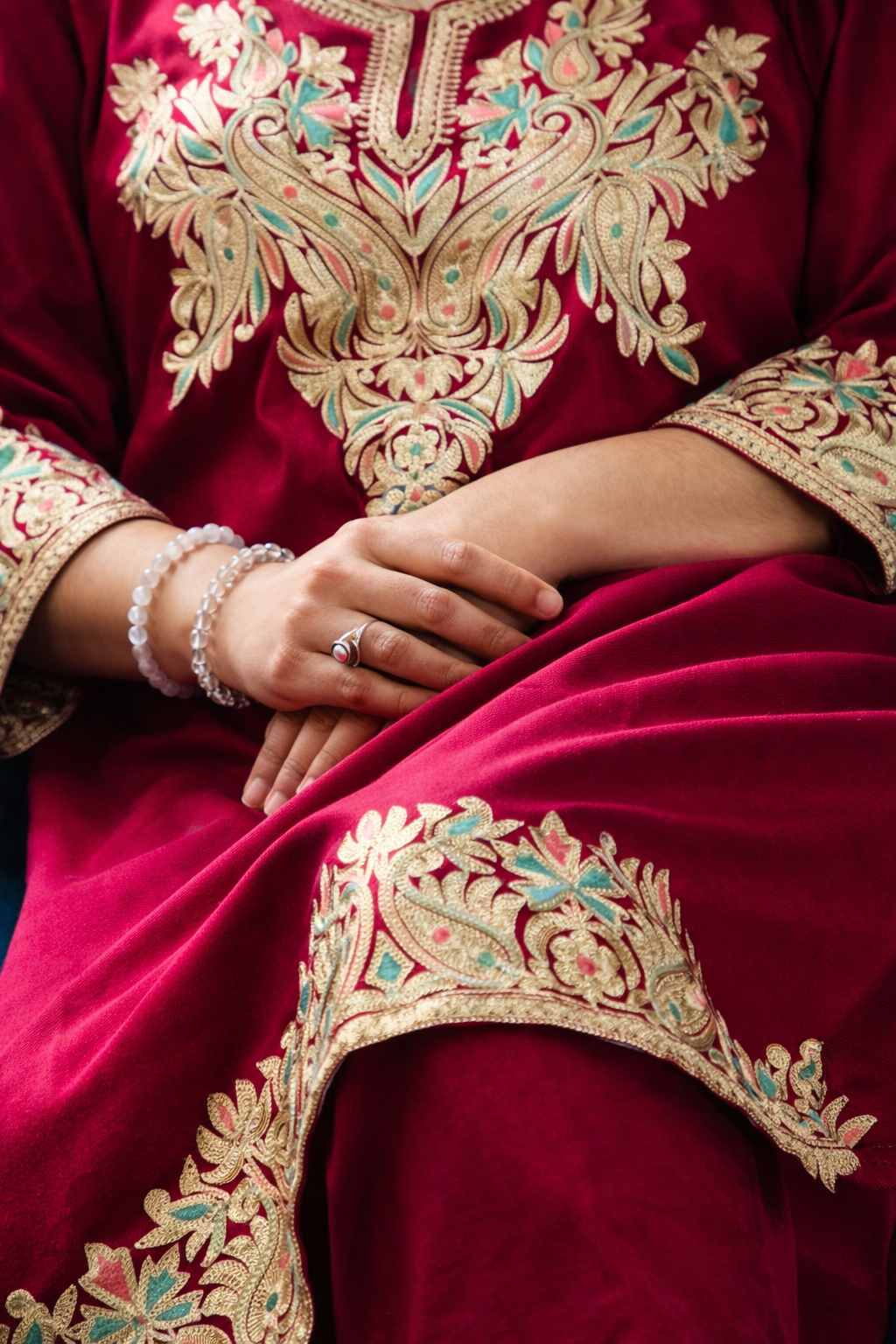 Crimson Red Tilla Embroidered Cashmilon Cord Set