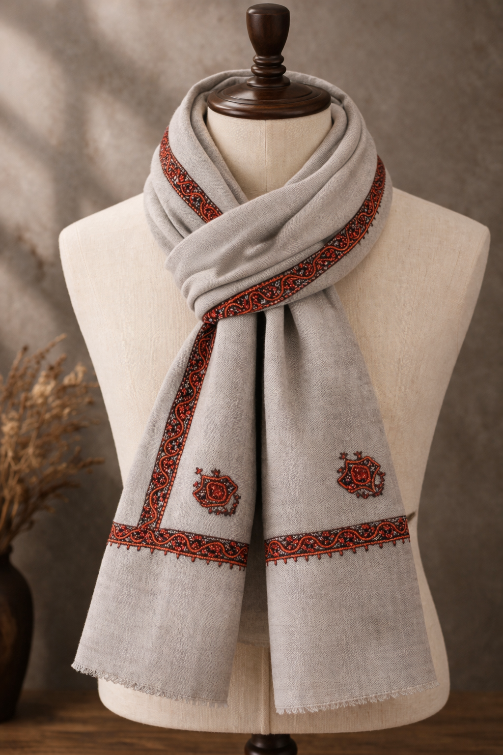 Charcoal Handmade Embroidered Kashmiri Stole