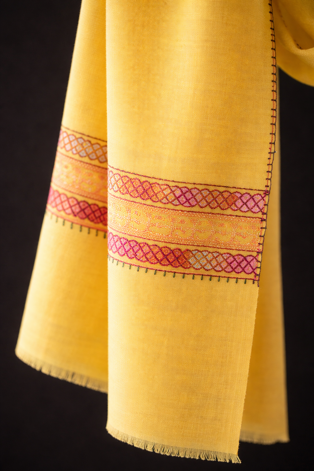 Mustard Yellow Handcrafted Border Stole