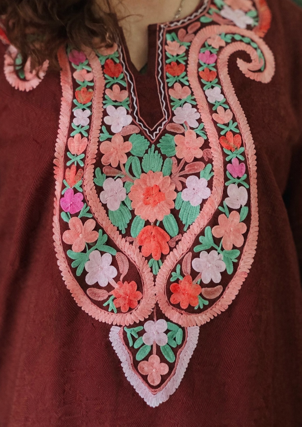 Brown Winter Long Kurti with Aari Embroidery