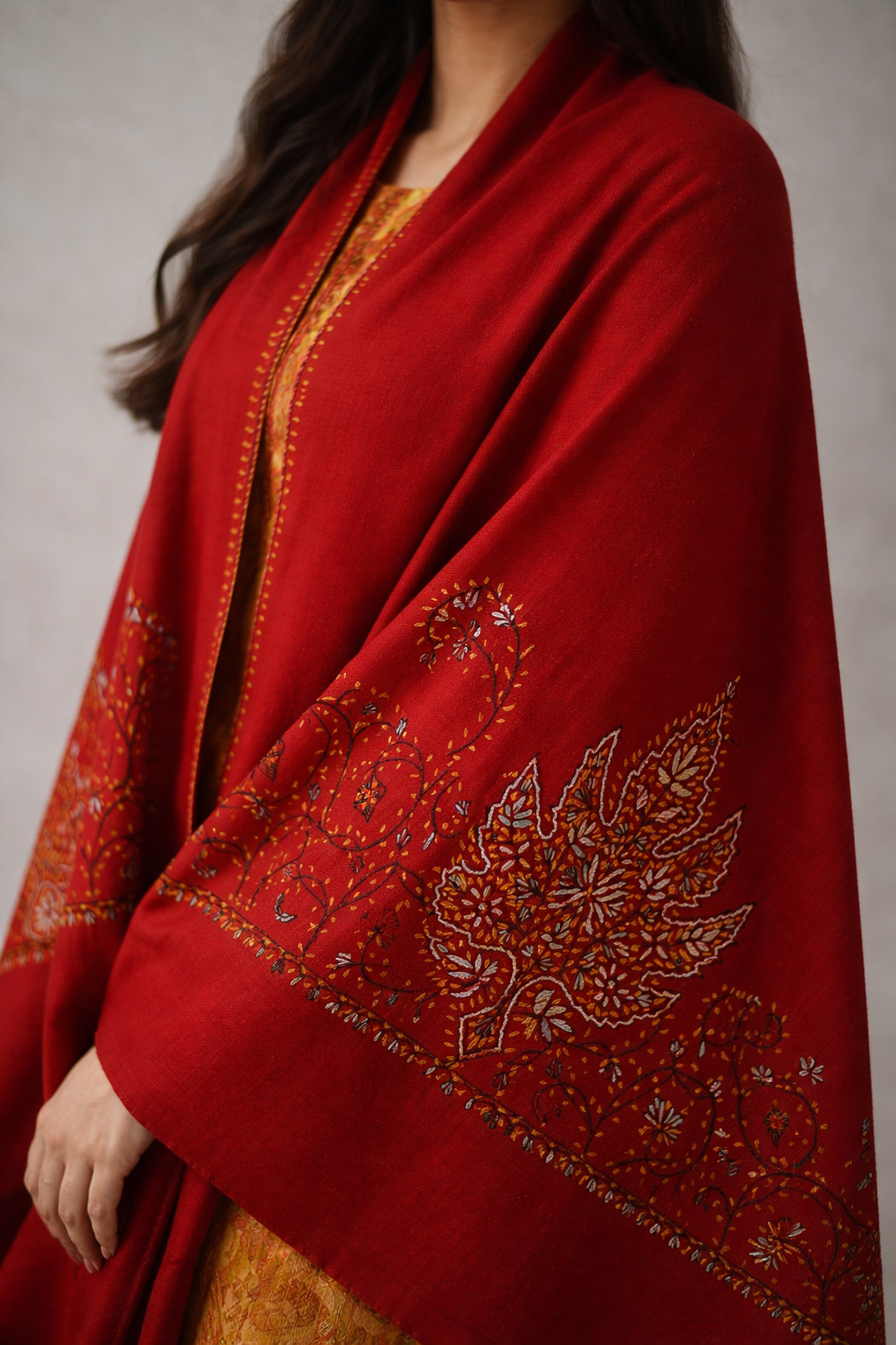 Red Handmade Kashmiri Embroidered Stole
