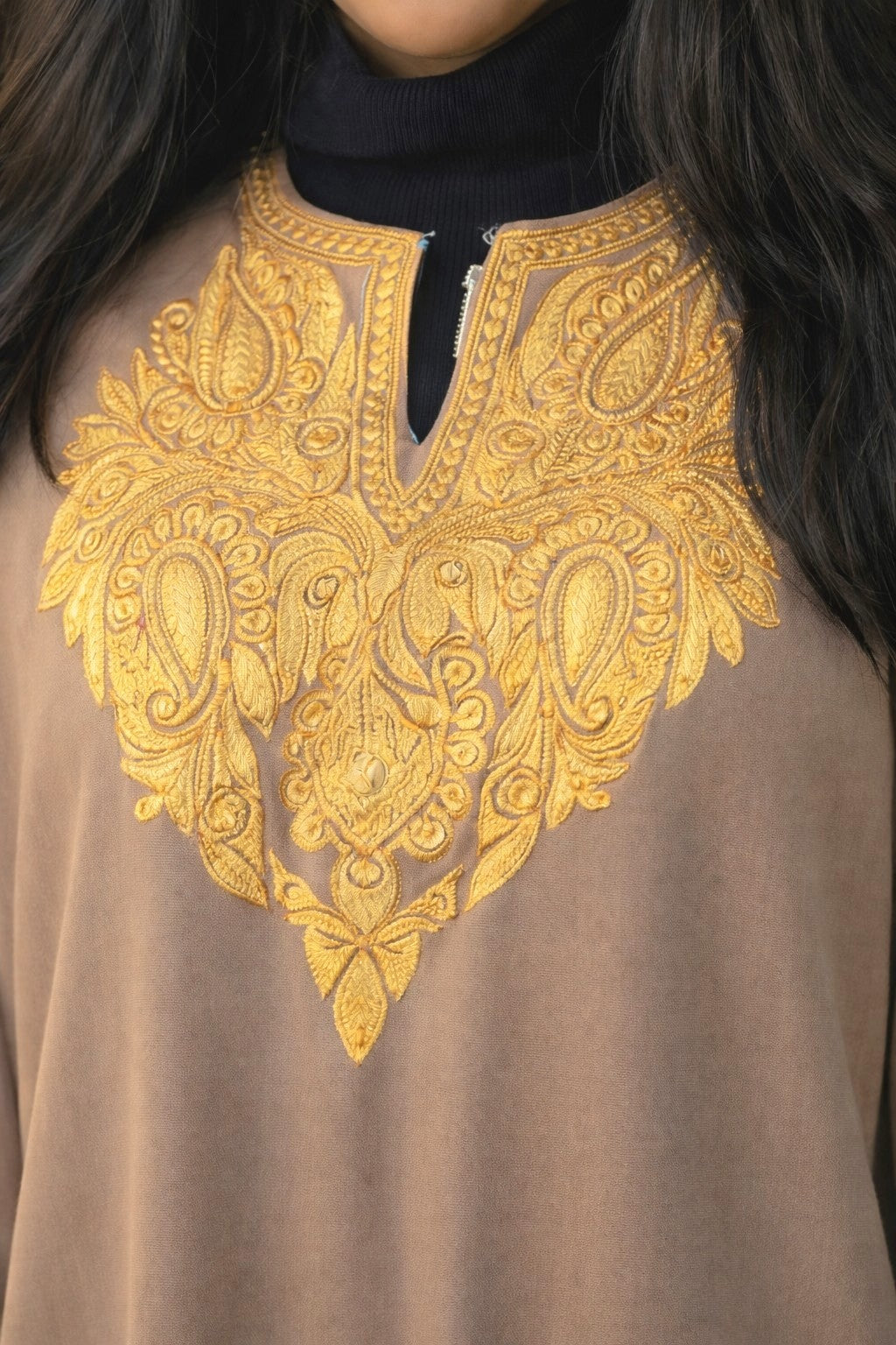 Walnut Brown Tilla Embroidered Phiran