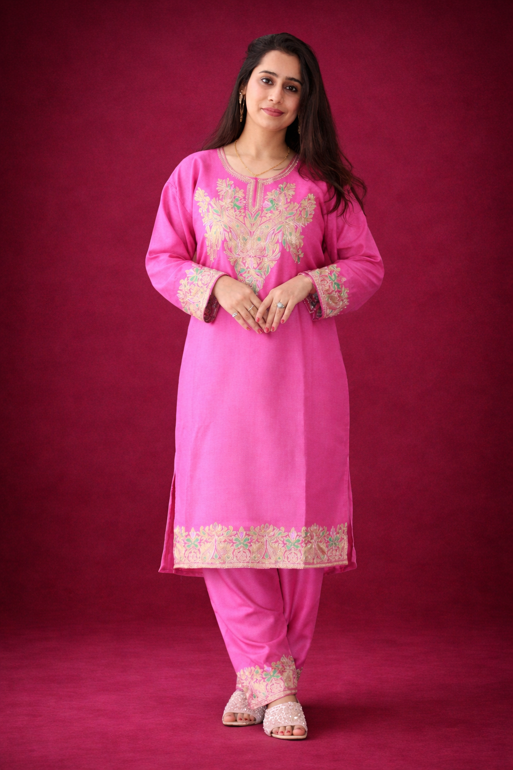 Rani Pink Tilla Embroidered Cashmilon Cord Set