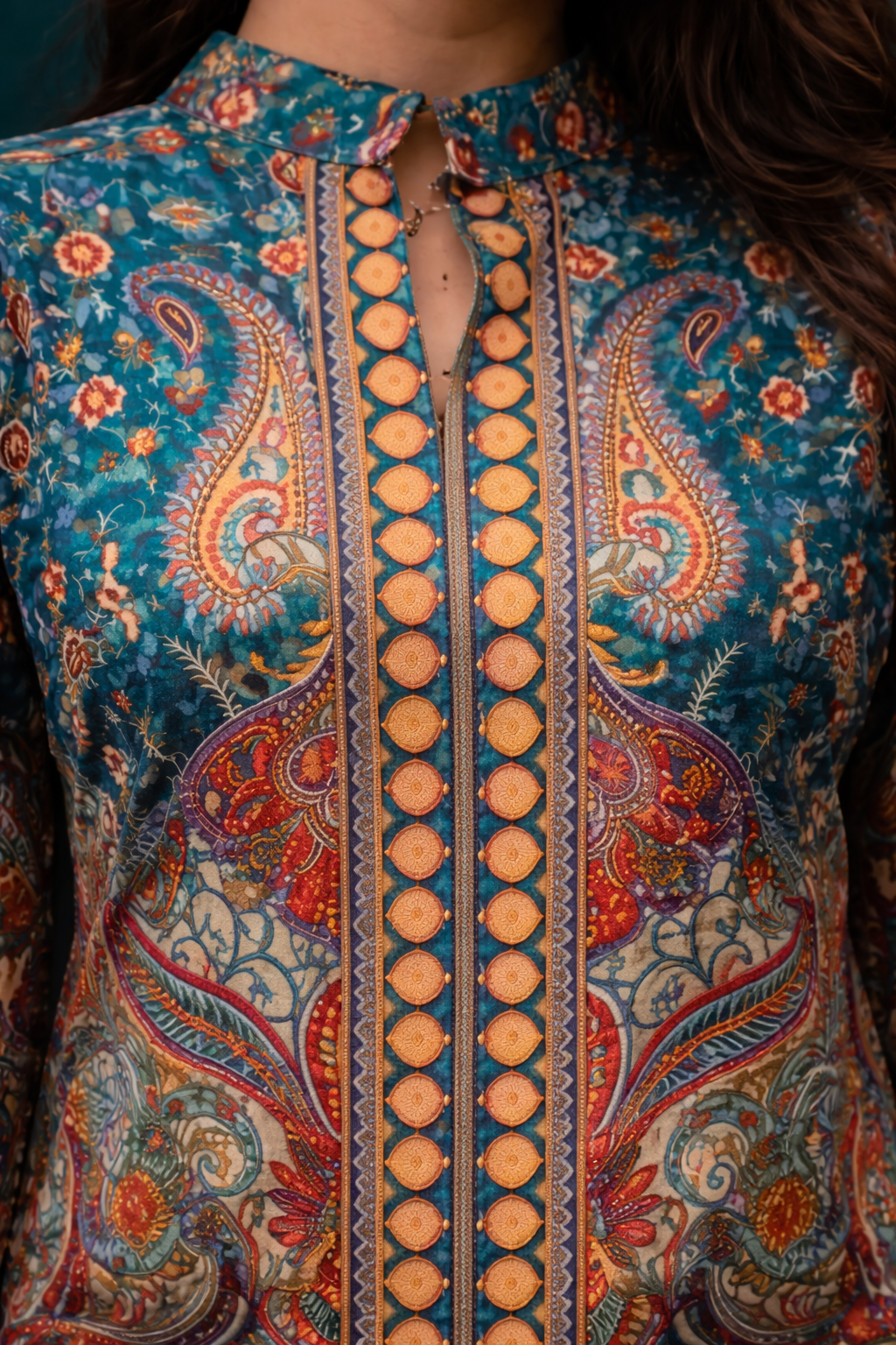 Gulnaar Teal Kani Jacket Set