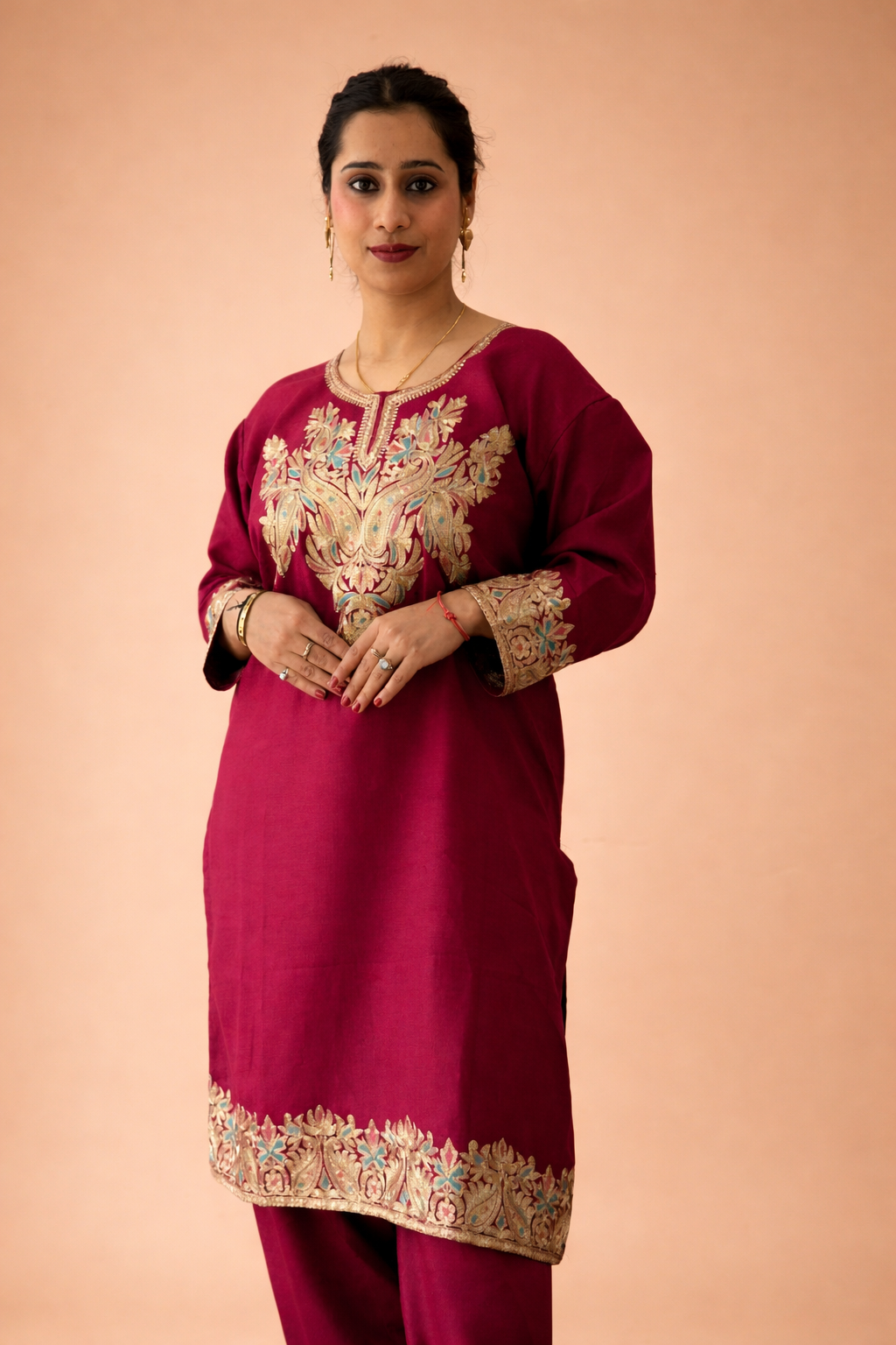 Magenta Tilla Embroidered Cashmilon Cord Set