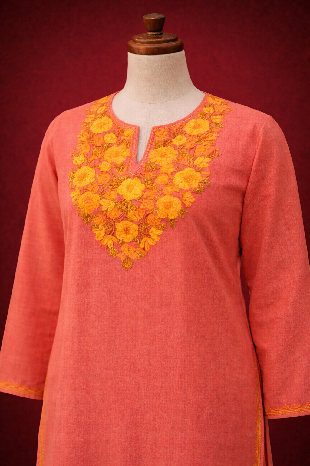 Gulnaar Pink Aari Winter Long Kurta