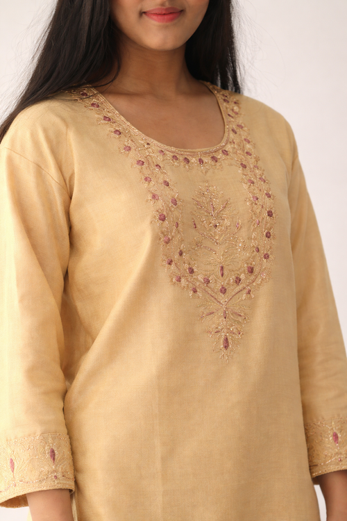 Beige Cashmilon Embroidered Winter Cord Set