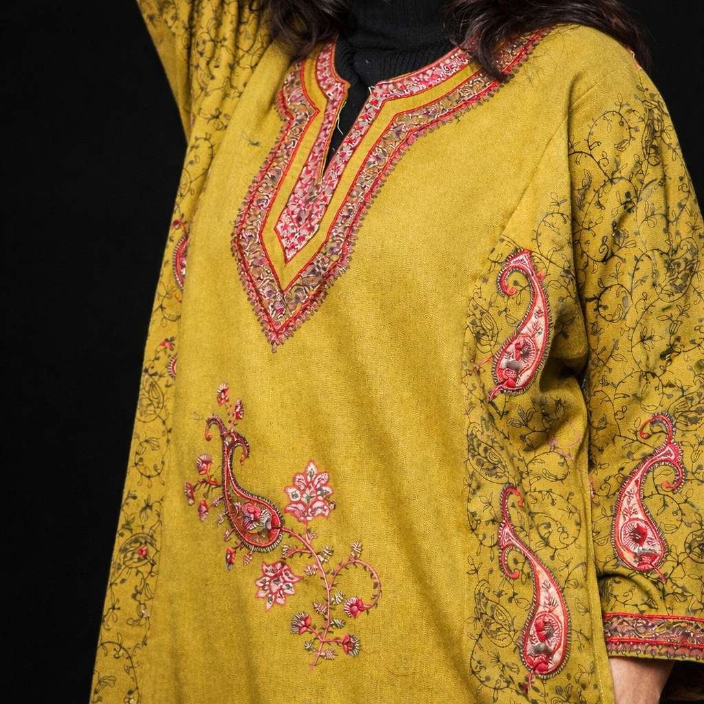 Mustard Kashmiri Sozni Embroidered Phiran